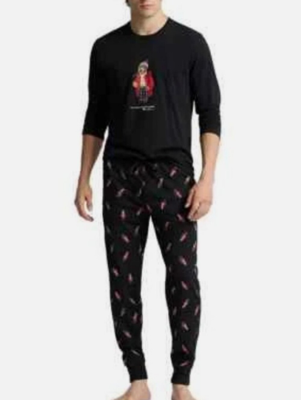 Men's Polo Holiday Bear Print Black Pajama Set